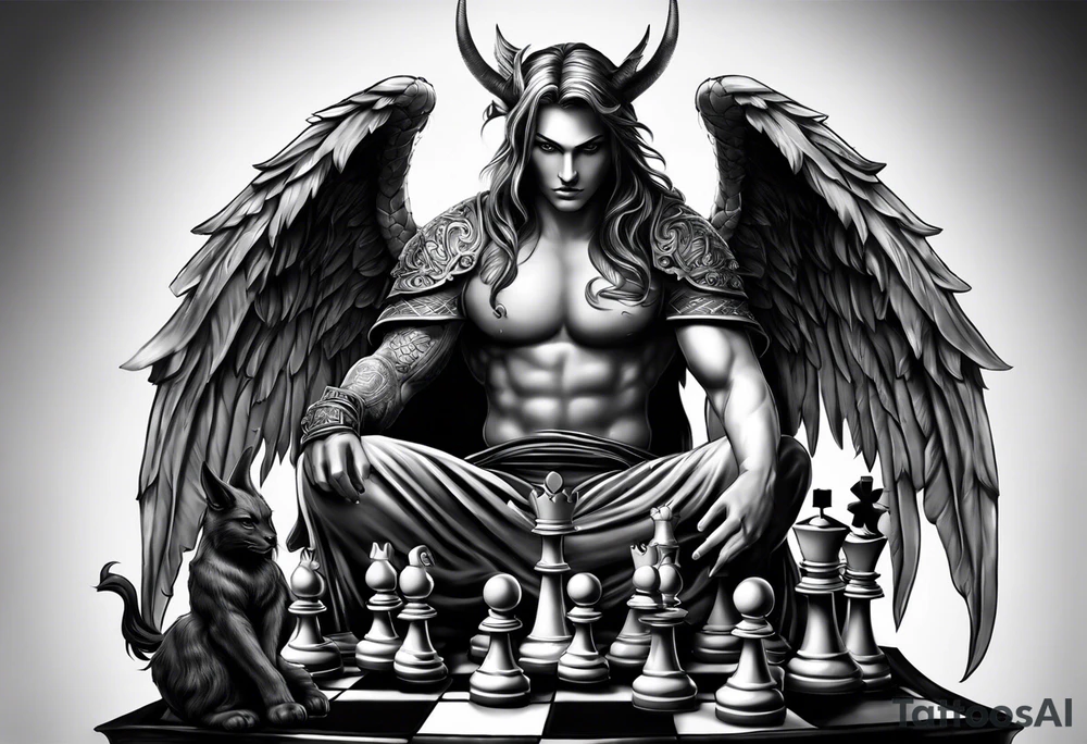 angel checkmate playing devil in chess good and evil side tattoo idea