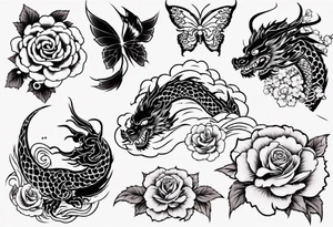 Japanese floral cherry blossom and irezumi back ground filler for traditional Chinese dragon and great waves and rose and butterfly tattoo tattoo idea