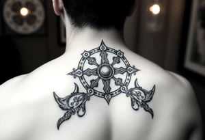 Viking Shield maiden, black work, intricate lines, realistic tattoo idea