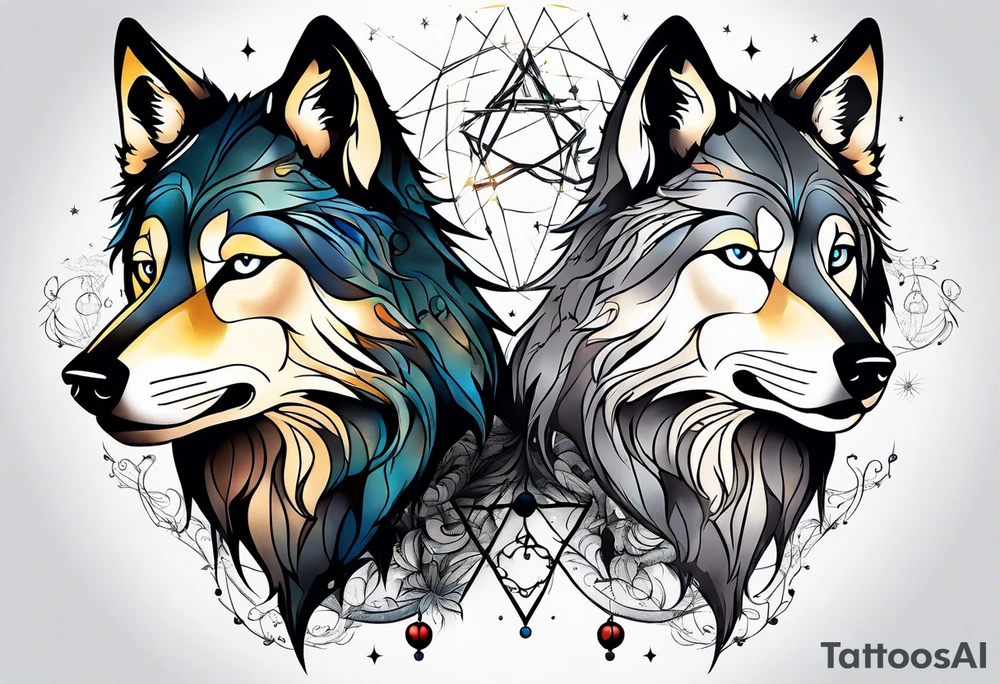 Constellation, two animal wolf tattoo idea
