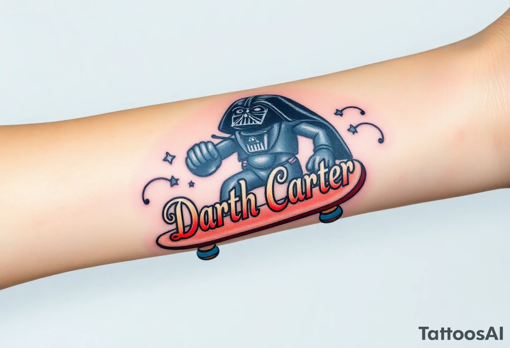 Darth Vader skateboarding > memorial in heaven > bullets
colorful
skateboard words "Darth Carter"
add date 12/29/88-01/06/24 tattoo idea