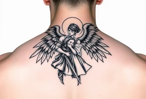 Male Angel watching over daughter in military tattoo idea