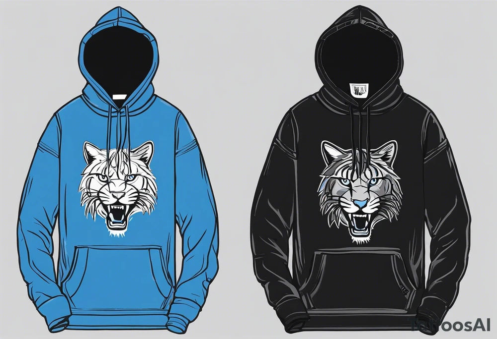 black well built teen with with a grey hoodie on and blue jeans with long dreads turning into a blue wildcat in various spots on his body. I want his hoodie appear as if its been ripped in random places from the inside with I Carolina blue football jersey showing underneath that reads Camden tattoo idea