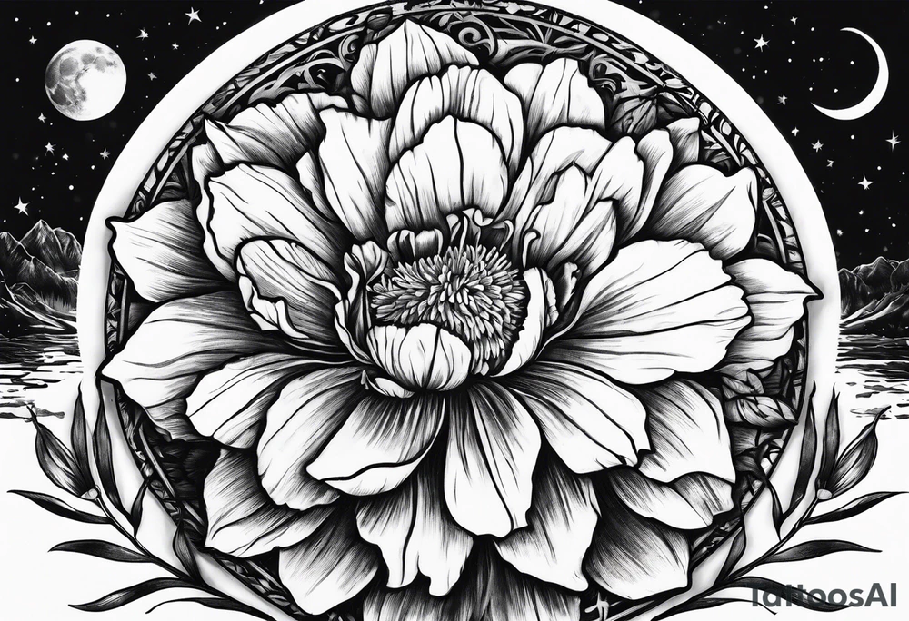 Moon and carnation sun tattoo idea