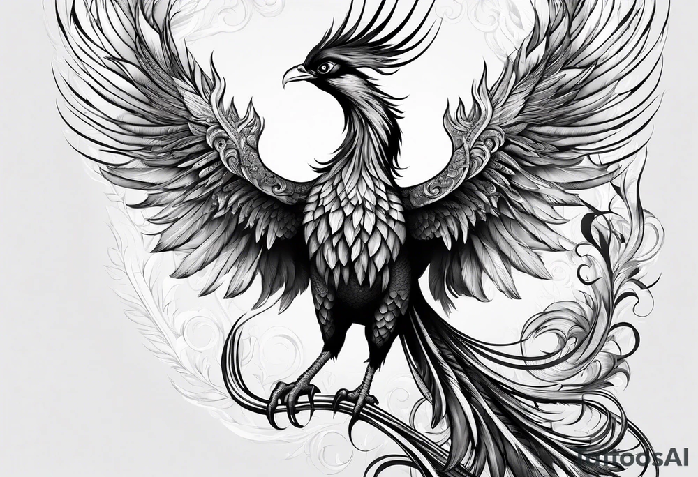 phoenix with extra long tail feathers and a long neck tattoo idea