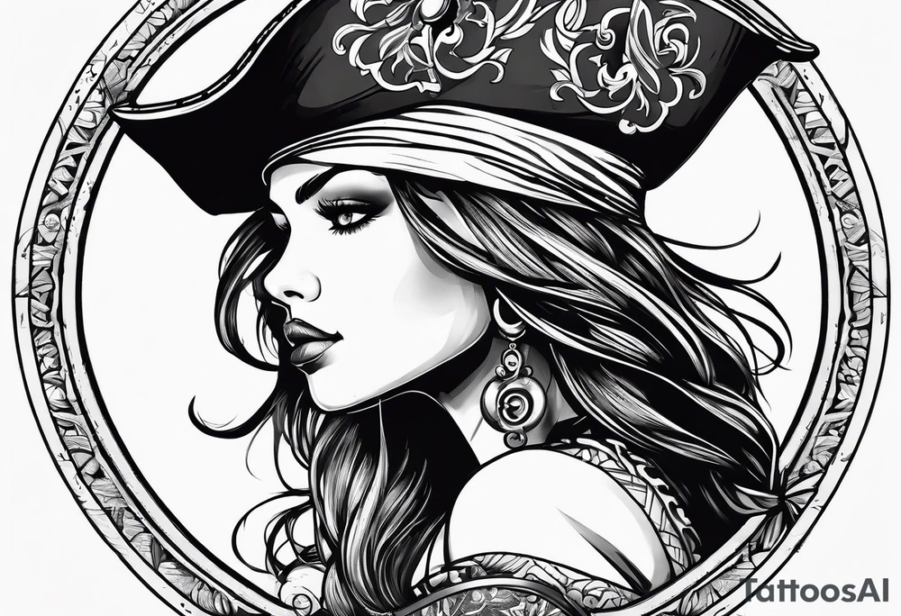 Side profile pirate girl tattoo idea