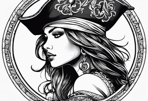 Side profile pirate girl tattoo idea