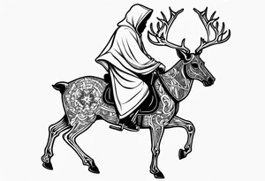 Hooded figure riding on a reindeer skeleton tattoo idea
