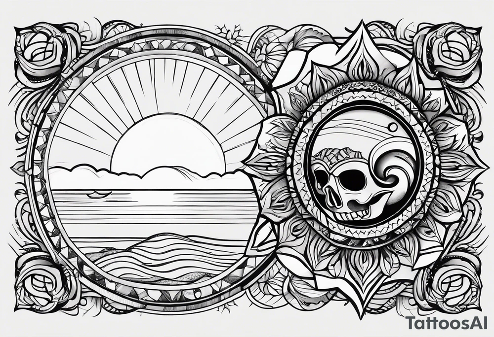 Simple drawing of a sunset with the inscription Memento mori tattoo idea