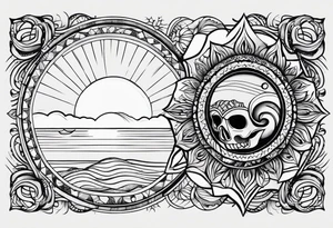 Simple drawing of a sunset with the inscription Memento mori tattoo idea