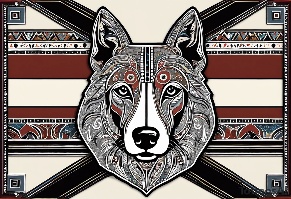 {
  "prompt": "Create a detailed tribal-style image of a dog for the back of a deck of cards. The dog should be depicted symmetrically, with intricate patterns made of bold lines and geometric shapes. Incorporate traditional tribal art elements, such as swirling motifs, detailed ornamentation, and dynamic, flowing lines to convey strength and mysticism. Ensure the overall composition is balanced and centered. The background should be simple, allowing the intricate design of the dog to stand out prominently and create a visually striking, powerful, and elegant design.",
  "size": "1024x1024"
} tattoo idea