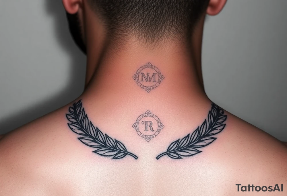 tattoo on the neck in a darker style in addition to the collarbones of the Laurels Roman Victories tattoo idea