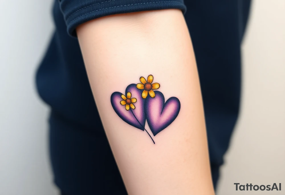 simple with Purple Hearts with yellow daisy. tattoo idea