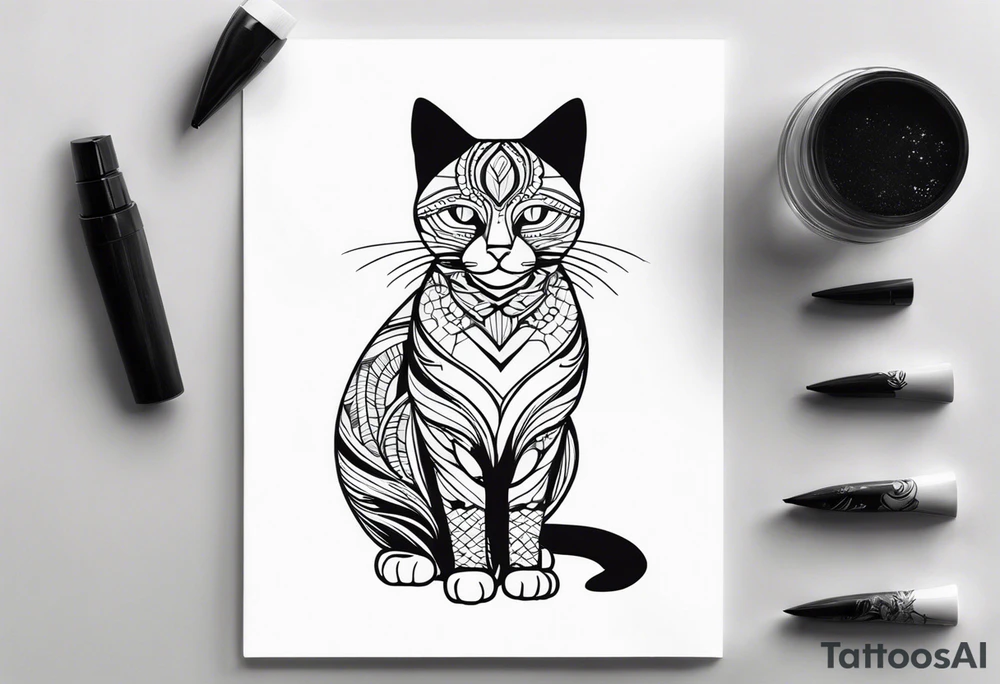 Черная кошка с крыльями бабочки tattoo idea