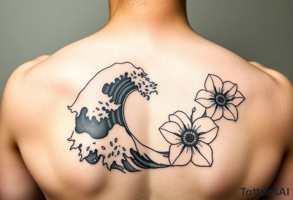 japanese waves and flowers tattoo idea