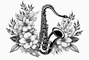 A saxaphone with flowers coming out  (in the appearance of musical notes) tattoo idea