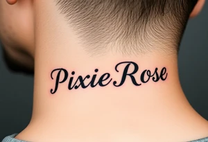 "PixieRose" in a gangsters Chicano calligraphy style font 
Tattoo idea above a man's eyebrow tattoo idea