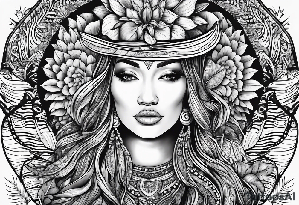 Mother ayahuasca with alocasia zebrina and fingerprint tattoo idea