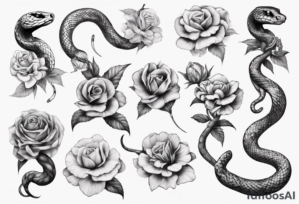 Snake wrapped around flowers tattoo idea
