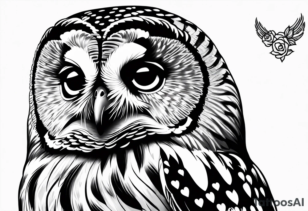 Barred owl with a rose and a heart tattoo idea