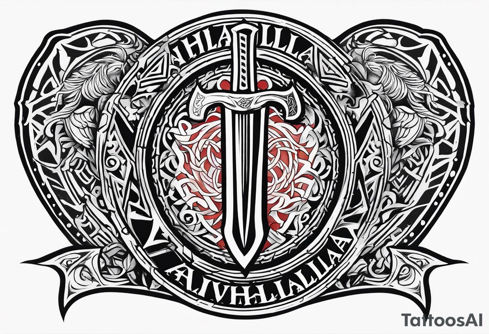 Valhalla viking shield hatchet sword tattoo idea