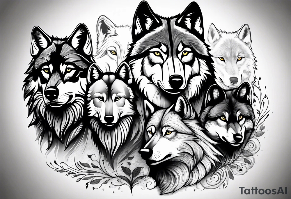 Wolf family of 5 tattoo idea