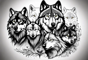 Wolf family of 5 tattoo idea