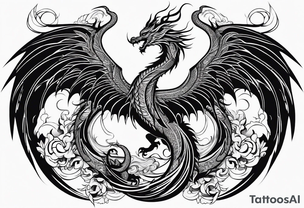 majestic  dragon and phoenix  in harmony and balance tattoo tattoo idea