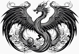 majestic  dragon and phoenix  in harmony and balance tattoo tattoo idea