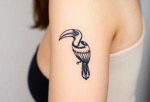 image of a Kalimantan ivory-horned hornbill with a Dayak motif woven background tattoo idea