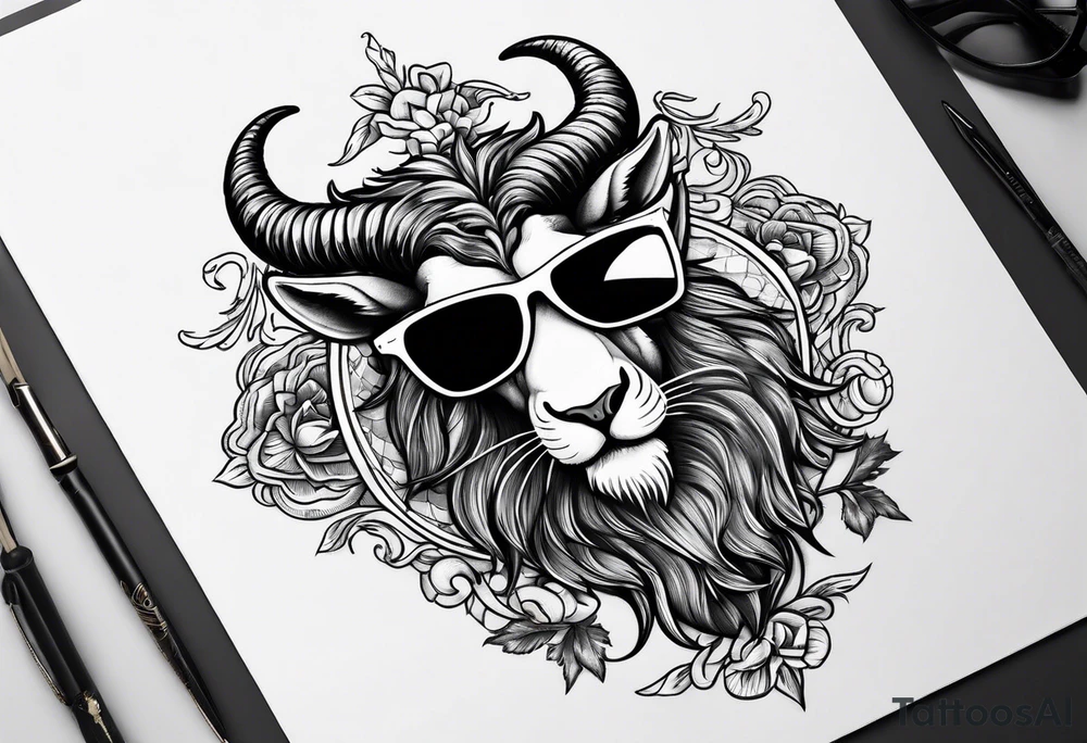 capricorn with beard and sunglasses tattoo idea