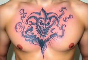 jester in a fog of smoke tattoo idea