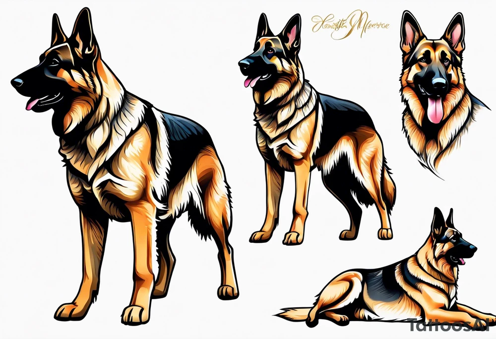 German shepherd dog walking away tattoo idea