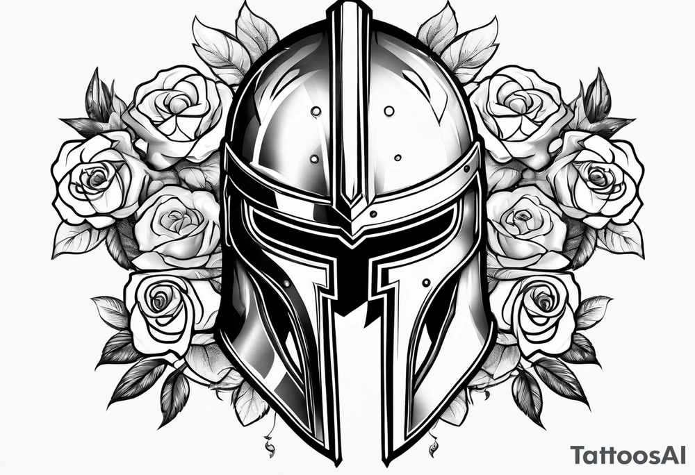 spartan helmet with roses tattoo idea