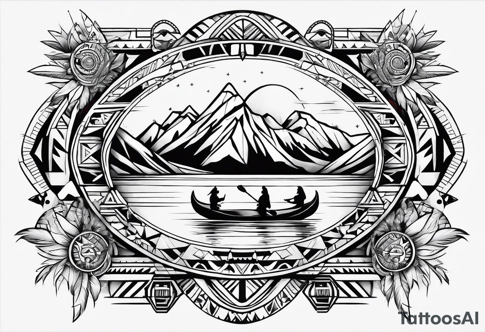 Canoe and Native American symbols tattoo idea