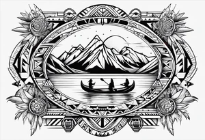 Canoe and Native American symbols tattoo idea