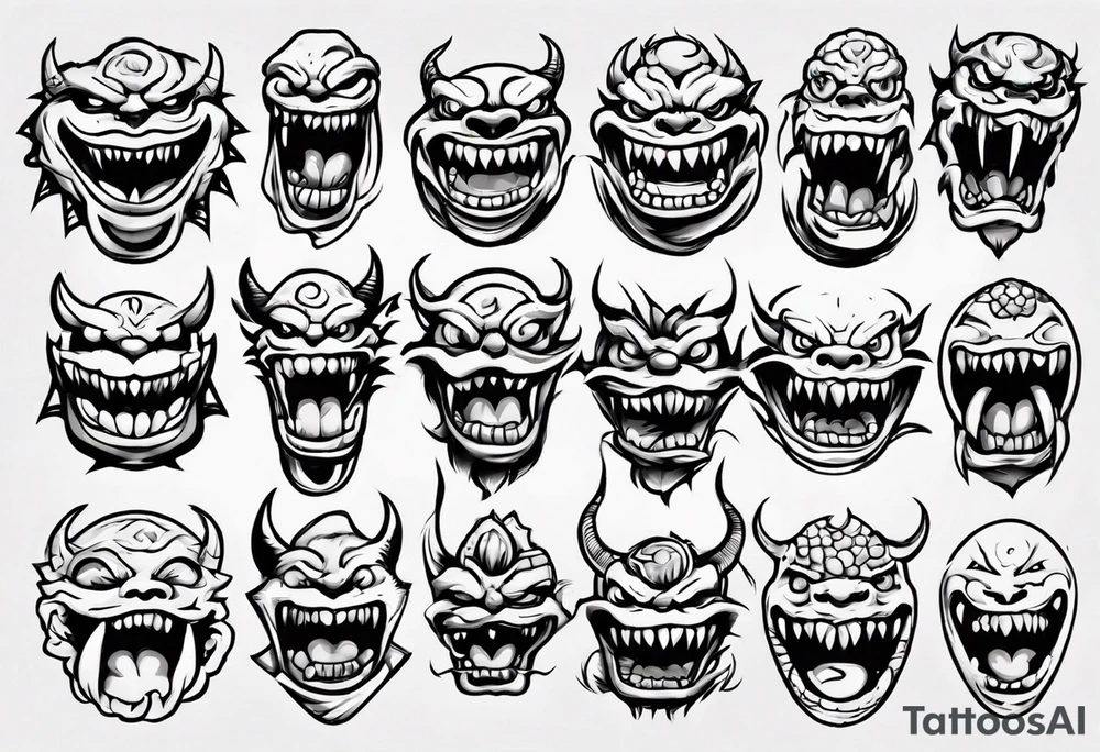 japanese monster mouth smiling tattoo idea