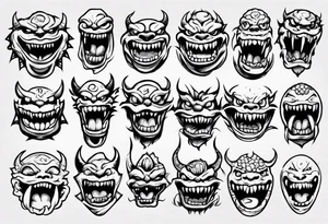 japanese monster mouth smiling tattoo idea
