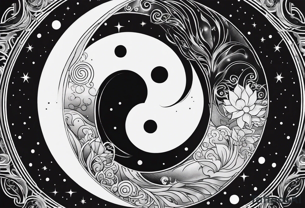 ying yang minimalist with the sun and moon as the internal dots tattoo idea