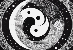 ying yang minimalist with the sun and moon as the internal dots tattoo idea