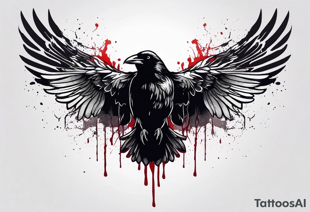 dead raven spreading wings and dripped in blood tattoo idea