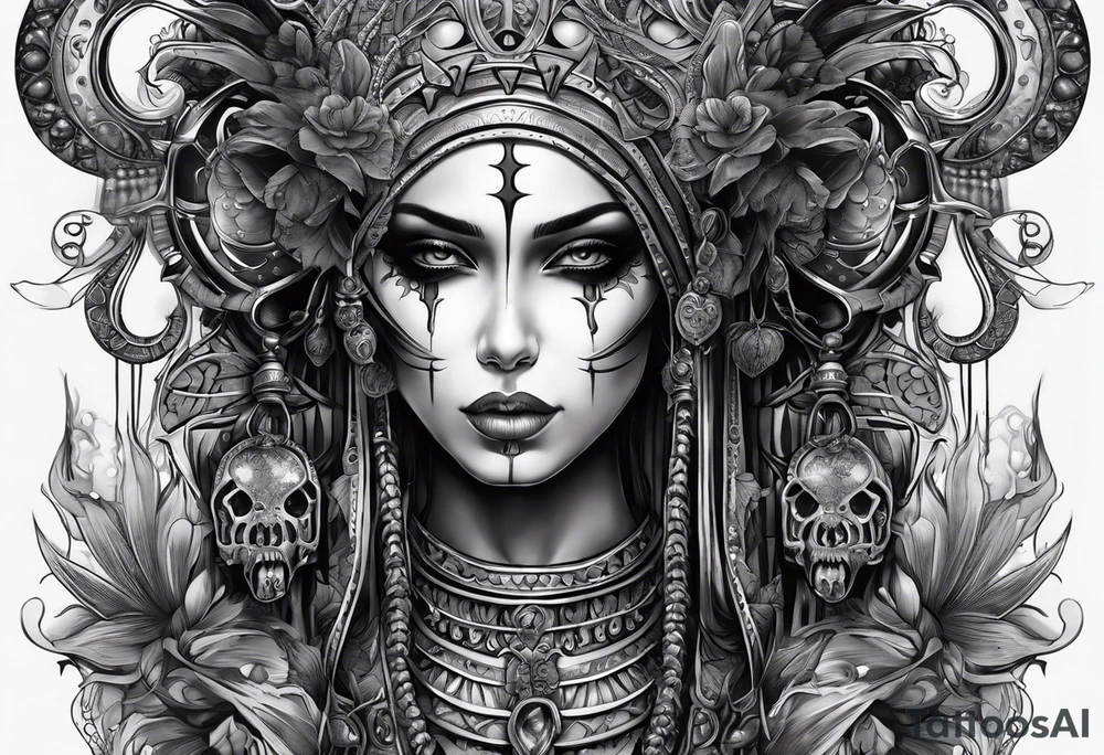 Mujer demonio calavera tattoo idea