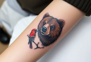 A bear, woodpecker and cardinal tattoo idea