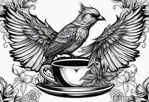 Bird drinking coffee reading books tattoo idea
