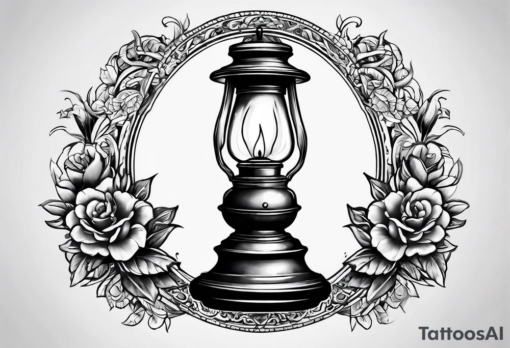 Oil lamp on tombstone tattoo idea