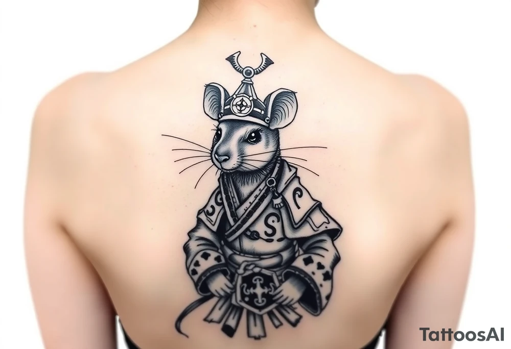 Japanese style tattoo with rat dressed as a Japanese warrior tattoo idea