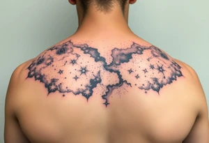 full milky way that covers the upper middle back. Has hues of color tattoo idea