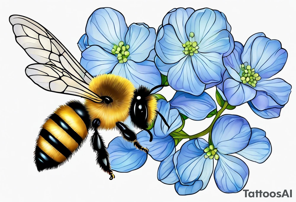 Small tattoo. There’s a hydrangea and a bee but they are not touching. Make the bee smaller than the hydrangea and have the bee off to the side. tattoo idea