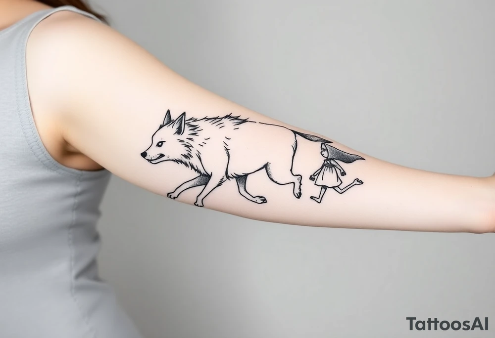 Big bad wolf running after little red riding hood tattoo idea
