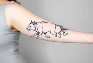 Big bad wolf running after little red riding hood tattoo idea